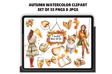 Watercolor Autumn Clipart Bundle