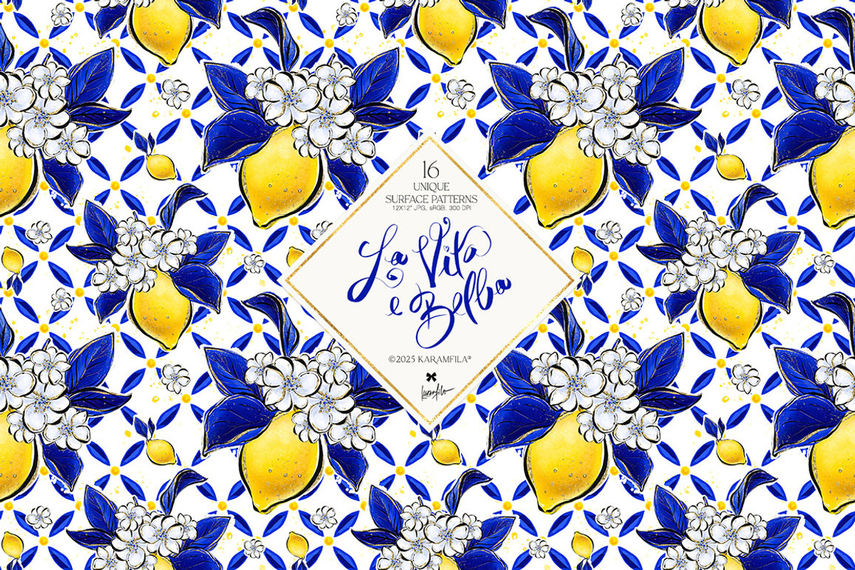 Amalfi Lemons & Mediterranean Tiles, a Pattern Graphic by KaramfilaS (Photo 16 of 23)