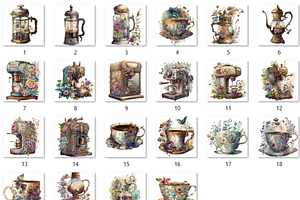 Watercolor Coffee Time Clipart