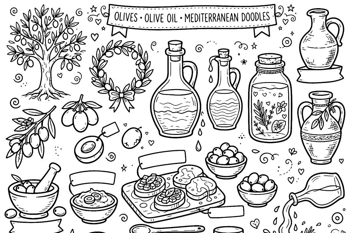Hand drawn doodles olive branches, a Food Illustration by Voodz_shop (Photo 3 of 3)
