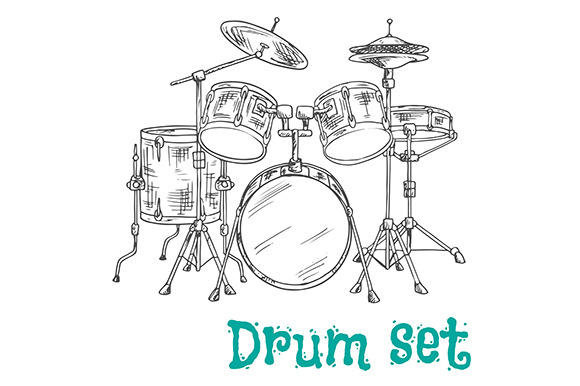 Sketched Five Piece Drum Set by Vector Tradition | Creative Market