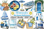 Blue Summer Mediterranean Clipart, an Illustration by DreamCafeArt (Thumbnail 1 of 7)