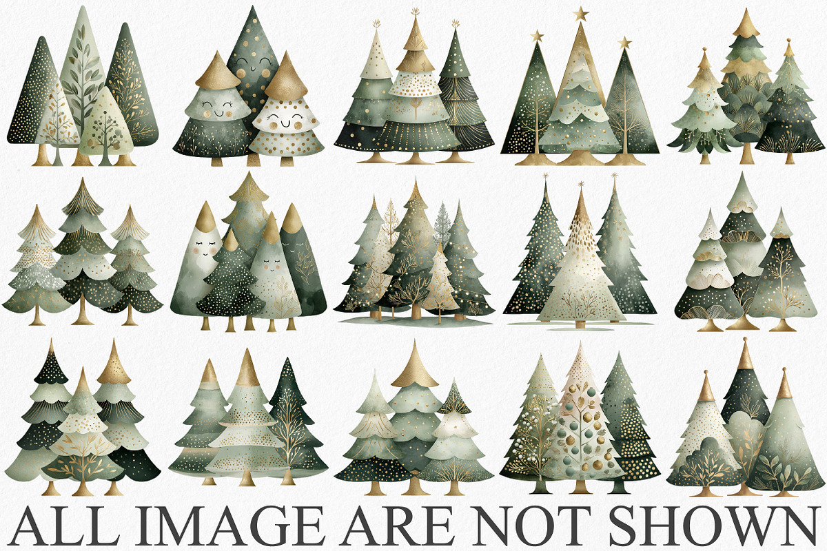 Cute Christmas Trees Clipart, an Illustration by Canvas Craft (Photo 3 of 6)