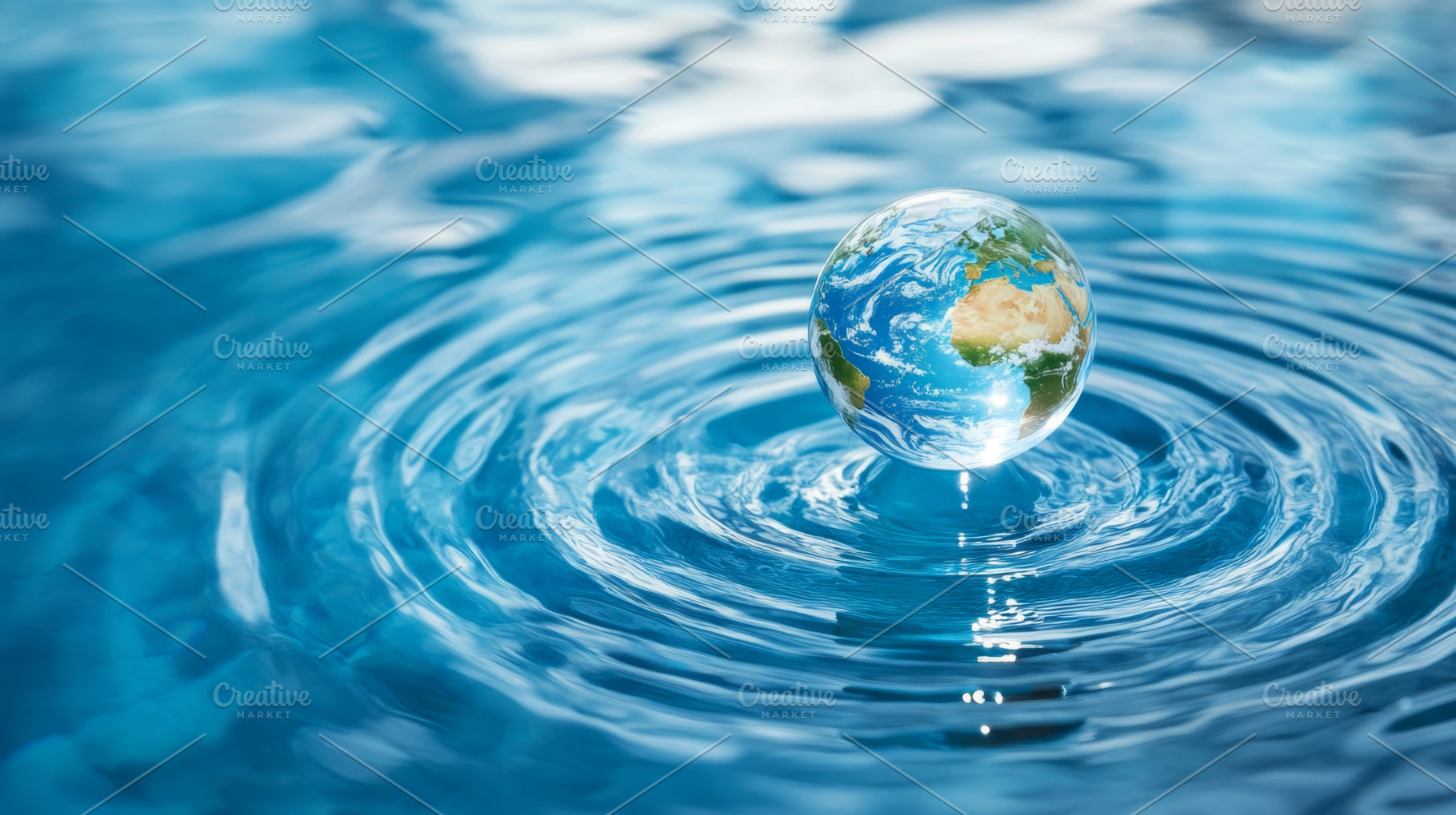 Earth Shaped Water Drop Creating Ripples on Calm Surface, an Abstract Photo by Natalia Klenova's Shop