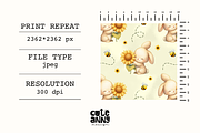 Cute Pattern with Bunny Sunflower, a Pattern Graphic by Cuteanny Design (Thumbnail 2 of 4)