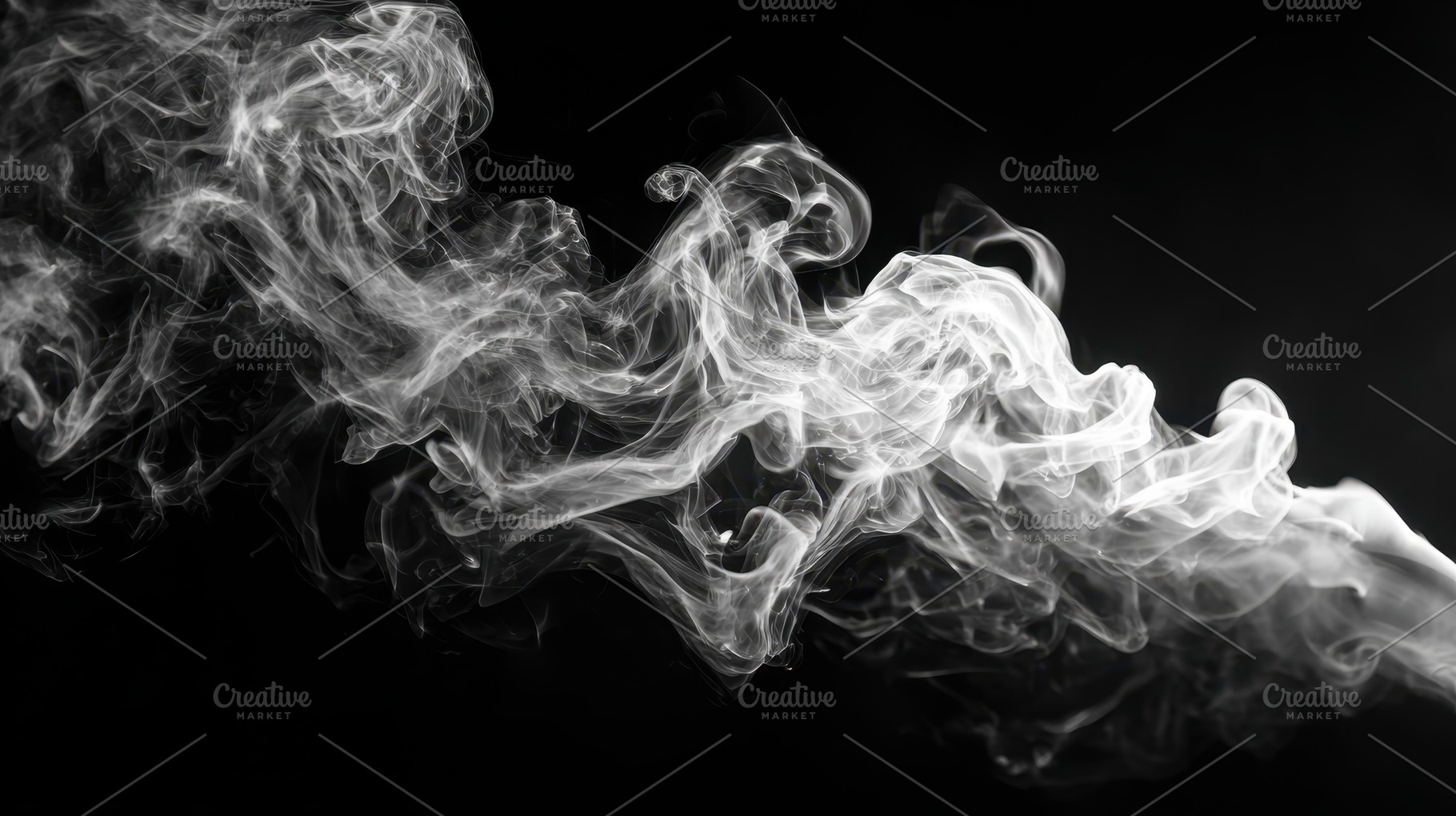 White smoke swirls on black backgrou, a Photo by Pixeness Studio
