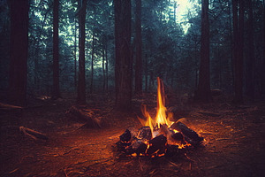Burning fire in the forest
