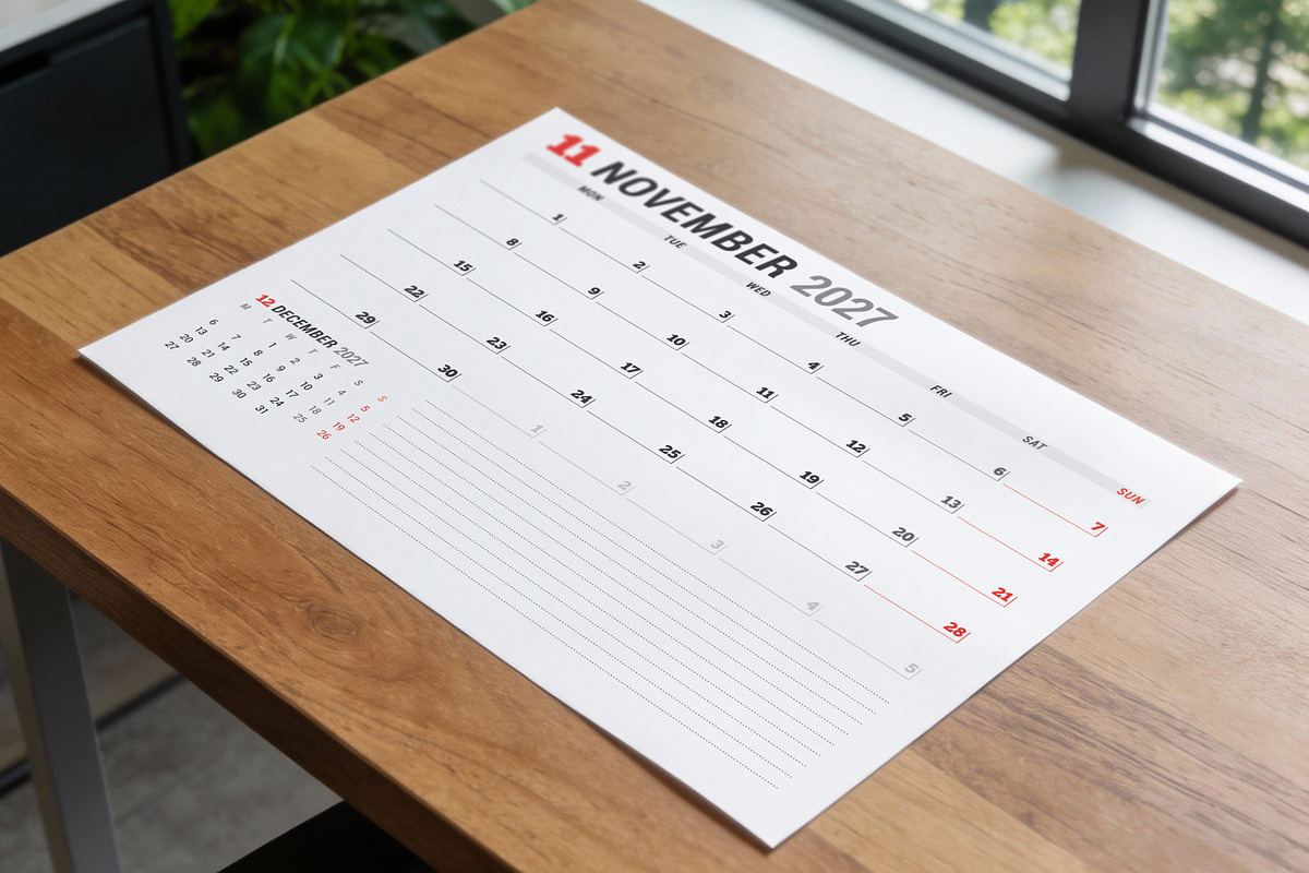 Minimal 2027 Vector Calendar EPS, a Texture Illustration by mikhailmorosin (Photo 6 of 8)
