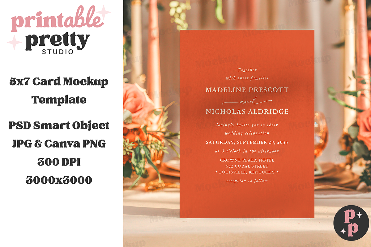 Romantic Wedding Card Mockup PSD, a Product Mockup by Printable Pretty Studio (Photo 3 of 10)