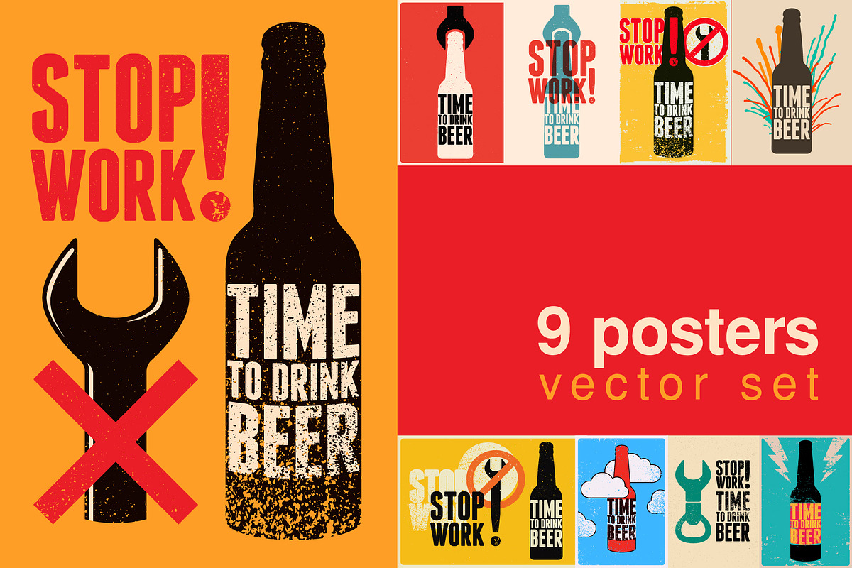 Beer time bottle vector poster set., a Food Illustration by PoPaShop (Photo 1 of 10)