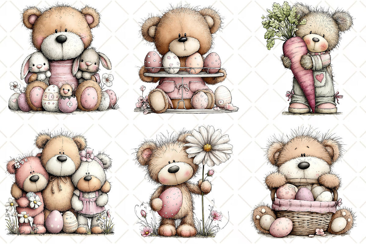 Whimsical Easter Teddy Bear Clipart, an Illustration by Black Bird Studio (Photo 6 of 6)
