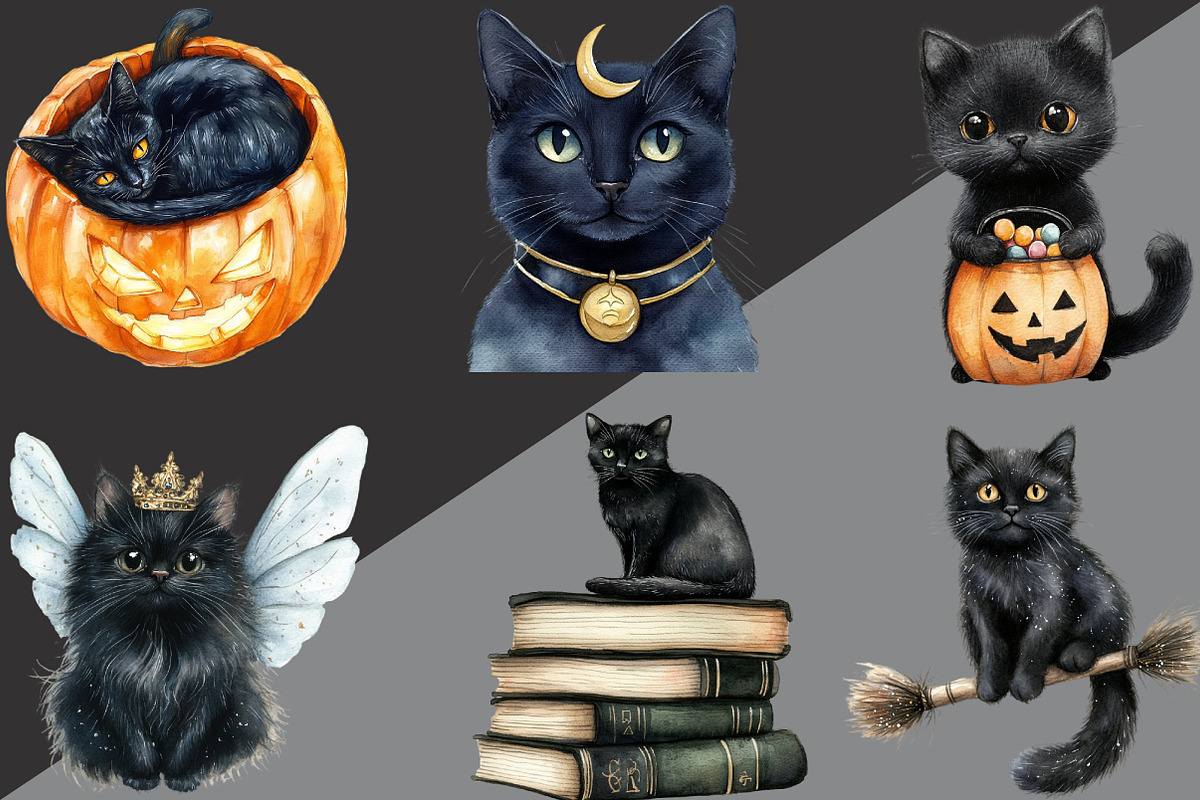 Halloween Black Cat Clipart, an Illustration by Black Bird Studio (Photo 2 of 6)