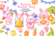 Cute Easter Bunny Watercolor Bundle, an Animal Illustration by Nattapohncha (Thumbnail 1 of 3)