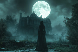 Mysterious figure stands before eeri, a Photo by Tanuart