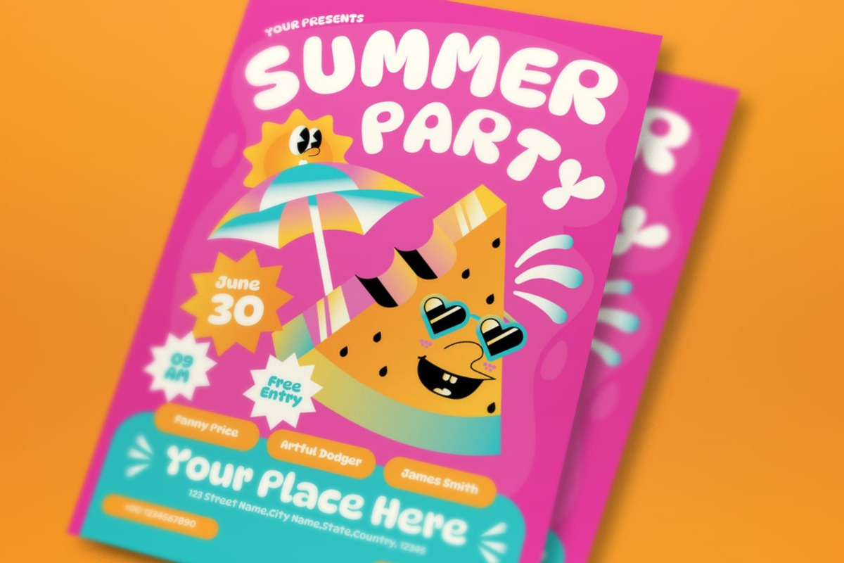 Pink Bold Summer Party Flyer Set, a Flyer Template by graphicook (Photo 2 of 3)