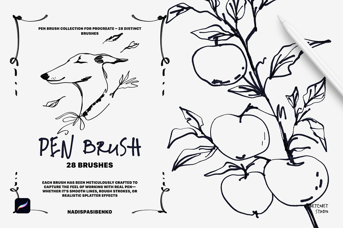 Pen Brushes for Procreate, a Brush Add-On by Spasibenko Art
