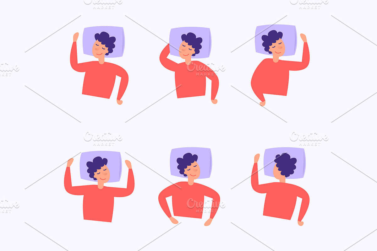 Man sleeping in different poses., a Healthcare Illustration by Podis