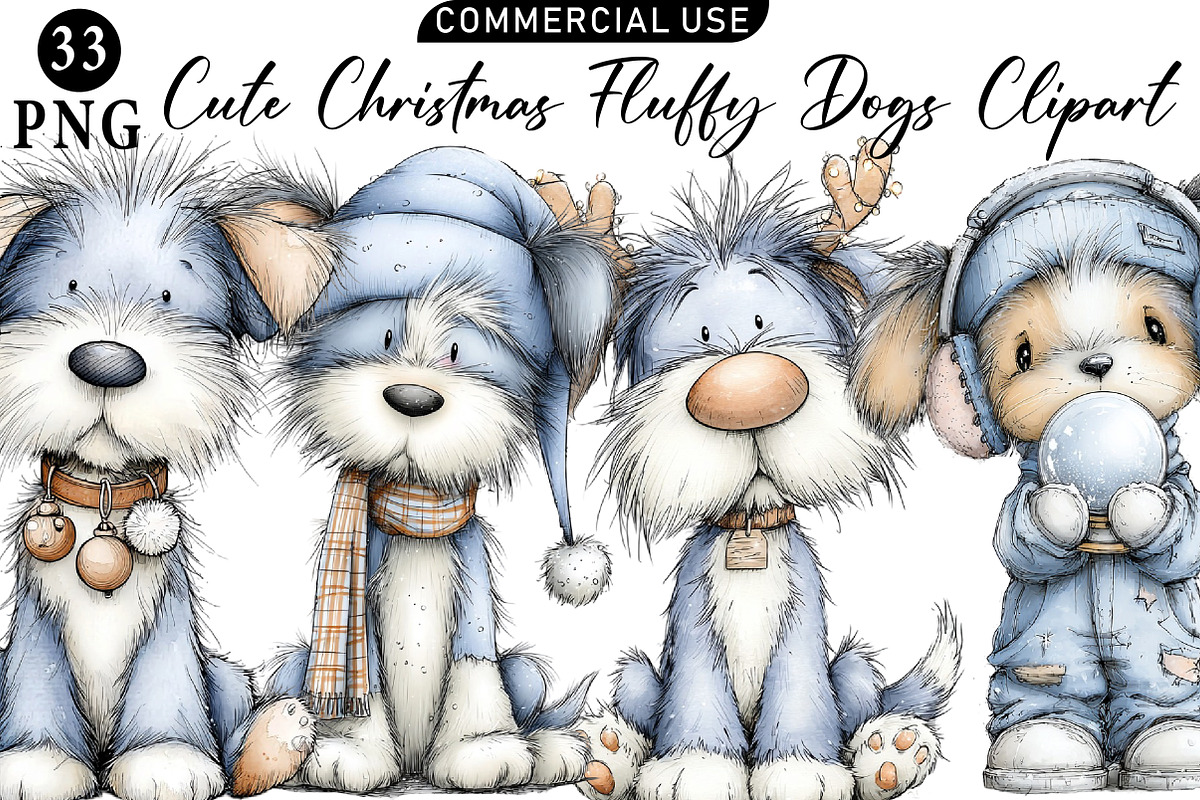 Cute Christmas Fluffy Dogs Clipart, an Illustration by Daily.Designs (Photo 1 of 5)