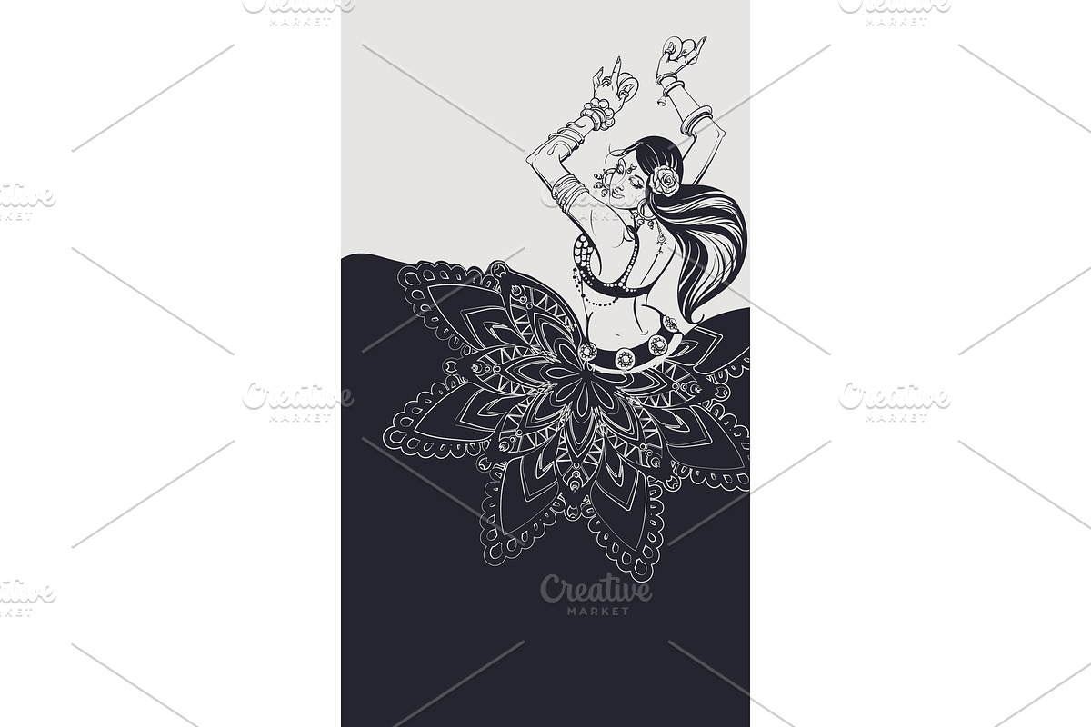 Tribal Fusion bellydance dancer contour graphic design, an Illustration by JeraRS