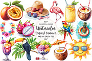 Watercolor Tropical Summer Clipart, an Illustration by OK Design (Thumbnail 1 of 5)
