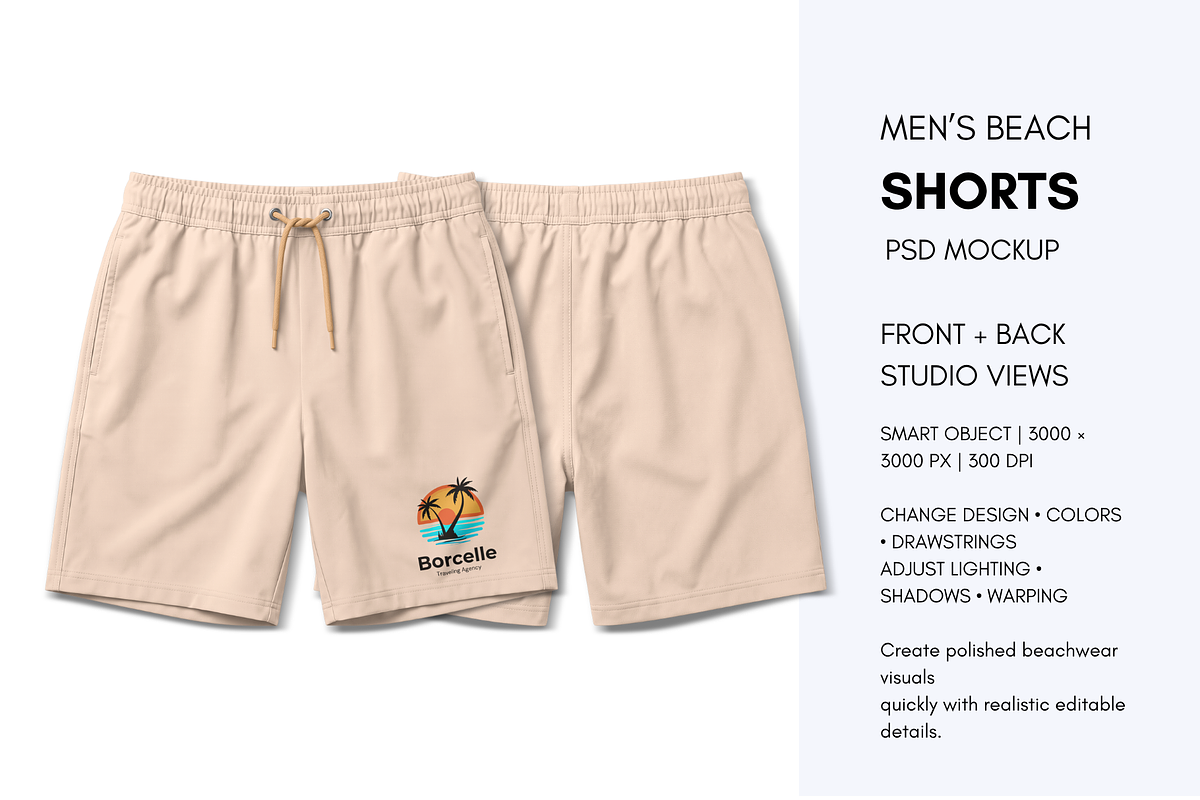 Men’s Beach Shorts Mockup, a Bottom Mockup by Pixel Foundry (Photo 1 of 3)