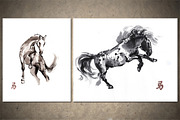 Horses Sumi-e, an Animal Illustration by StabuLaRasa illustration (Thumbnail 2 of 21)