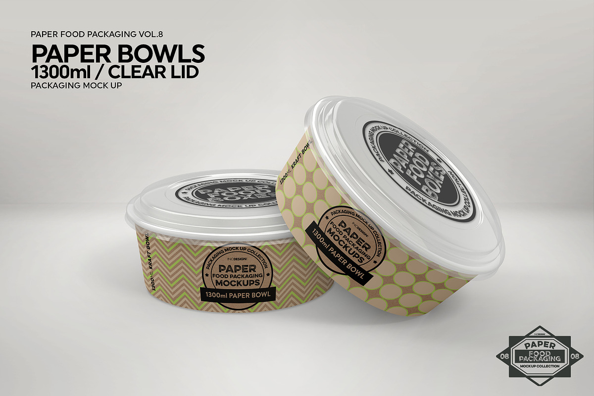 Paper Bowls with Clear Lids Mockup, a Packaging Mockup by INCDesign (Photo 4 of 8)