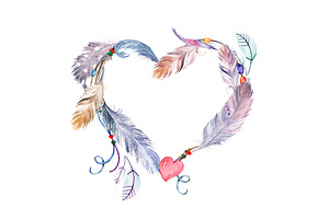 Watercolor Feathers Heart