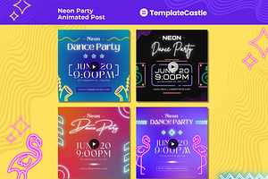 Neon Dance Party Instagram Posts, a Templates & Theme by TemplateCastleStore
