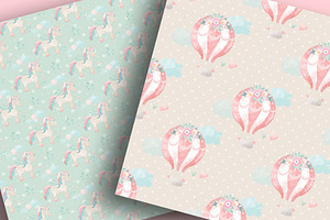 Floral Unicorn Digital Paper Pack