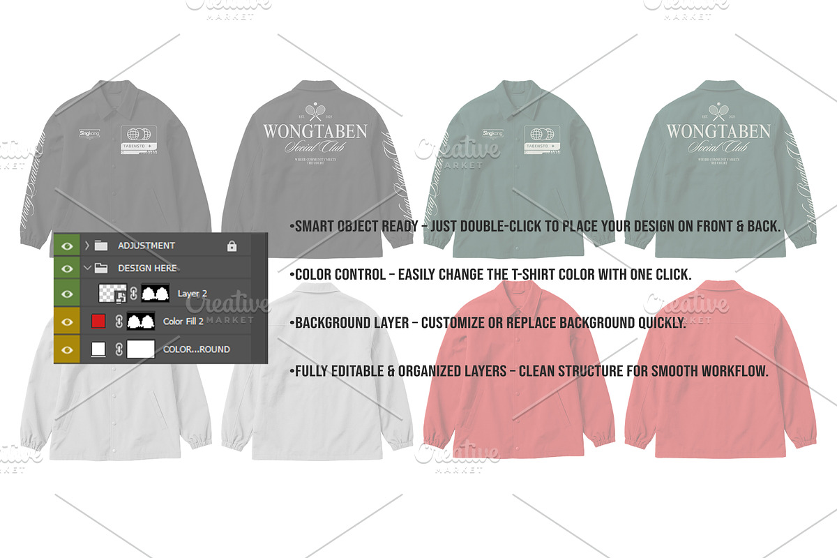 4K Coach Jacket Mockup PSD Editable, a Hoody Mockup by std.badboy (Photo 3 of 4)
