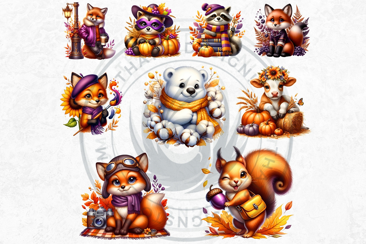 Autumn Cute animals Clipart Set, a Seasonal Illustration by ThatsDesignArt (Photo 6 of 10)