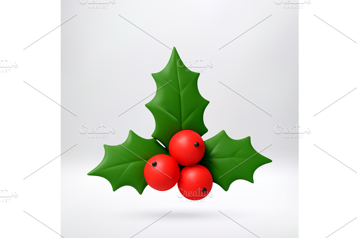 3d rendered holly branch with red, an Object Illustration by Abscent