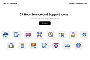 24 Hour Service and Support Icons, a Solid Icon by Wencory (Thumbnail 1 of 2)
