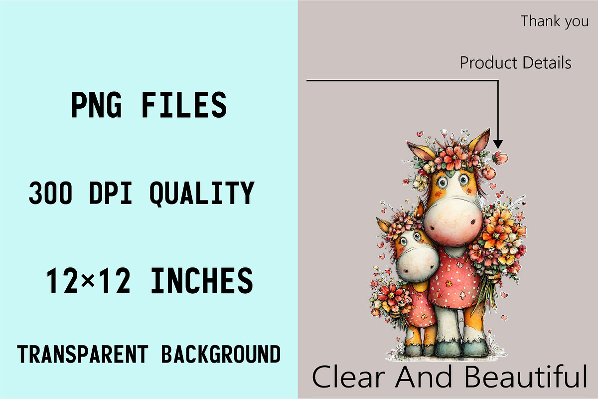 Whimsical Mother's Day Horse Clipart, an Illustration by SVGArt (Photo 4 of 9)