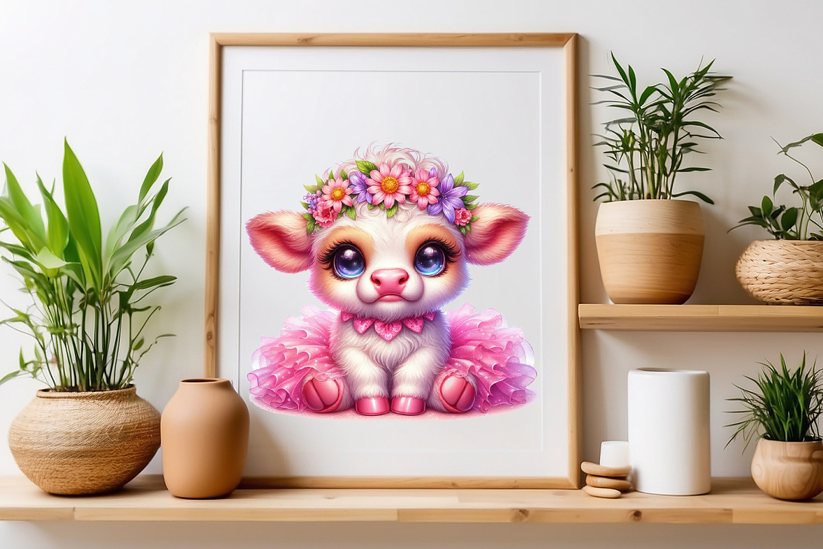Watercolor Cute Pink Cows clipart, a Seasonal Illustration by Craft Nest (Photo 6 of 6)