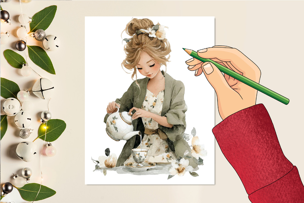 Whimsical Girls Clipart Set, an Illustration by DreamCafeArt (Photo 5 of 6)