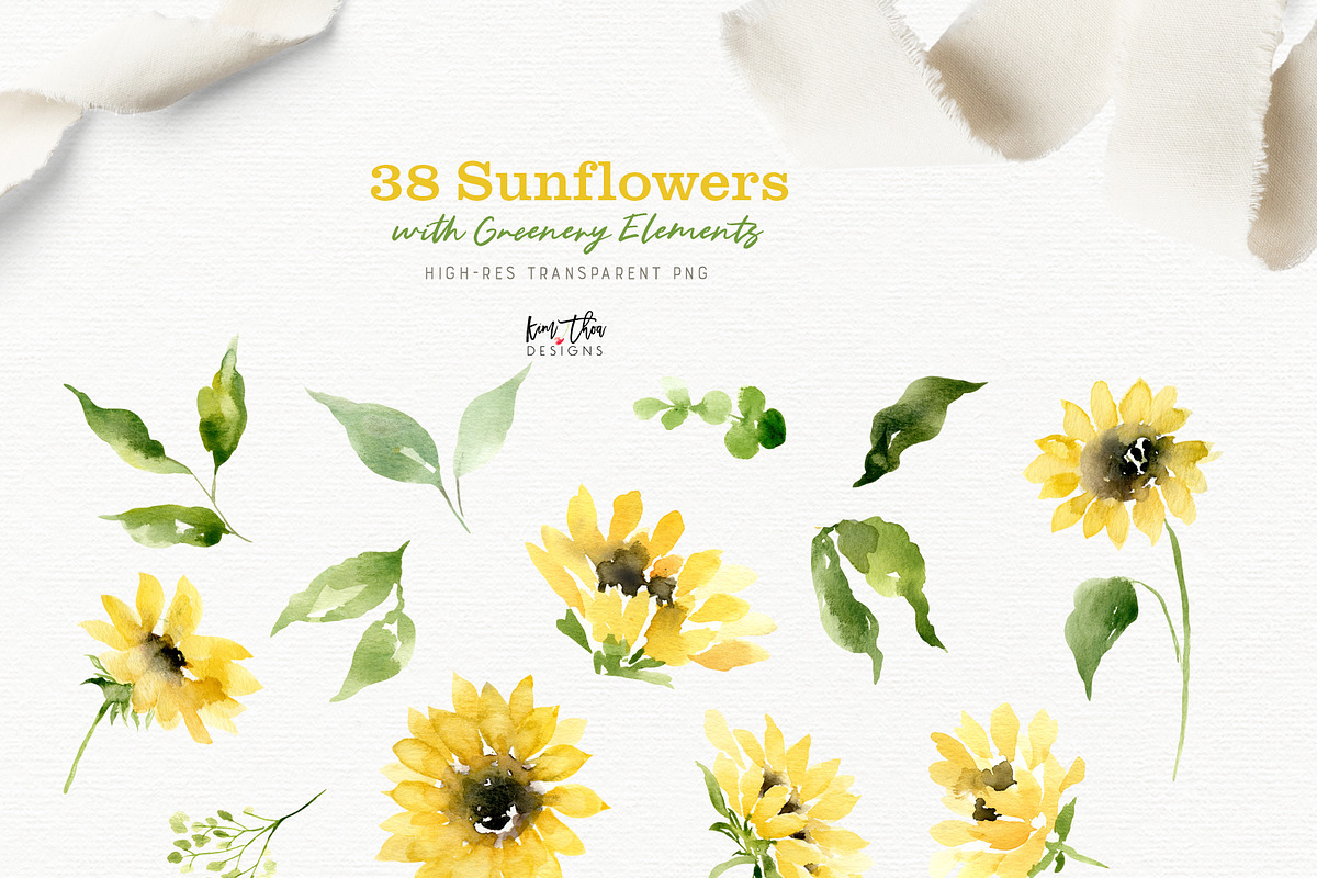 Sunflowers with Greenery Watercolor, an Illustration by Kim Thoa Designs (Photo 7 of 8)