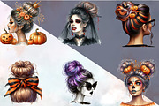 Watercolor Halloween Messy Bun Clipa, an Illustration by SVGArt (Thumbnail 6 of 8)