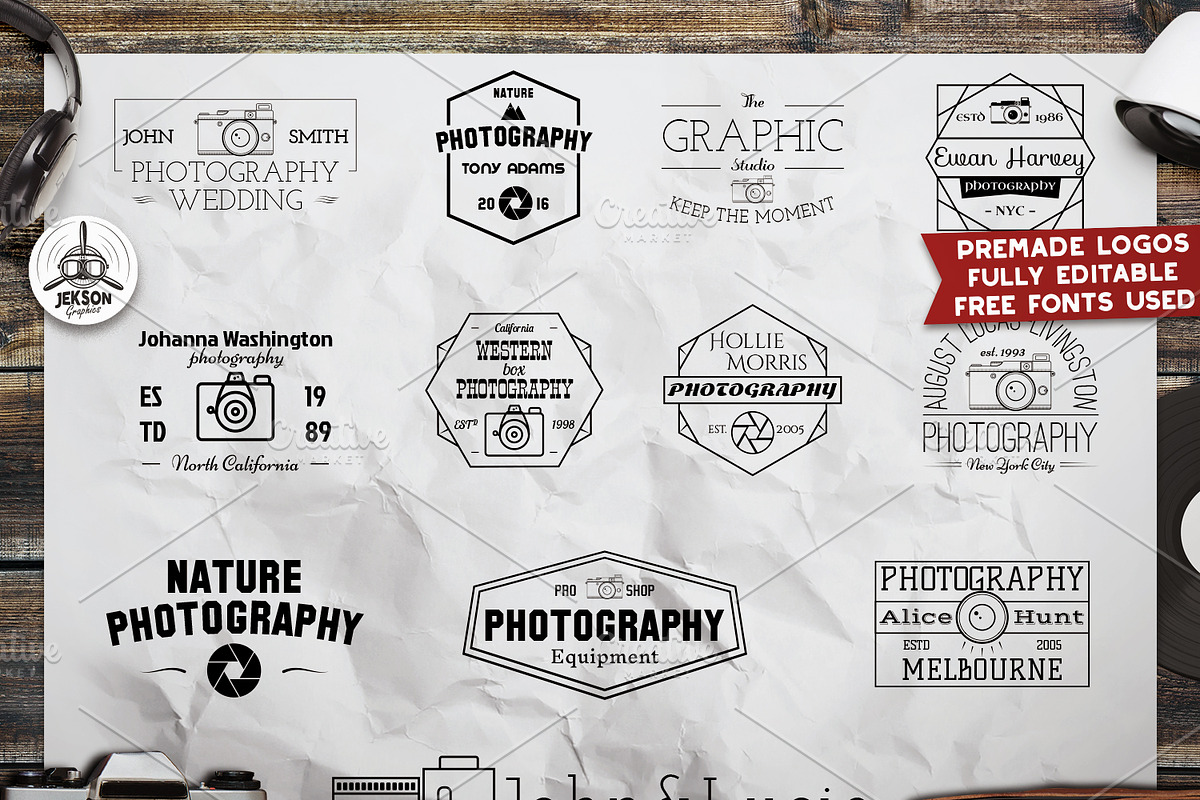 12 Photography Premade Logos Badges, an Illustration by JeksonGraphics (Photo 1 of 12)