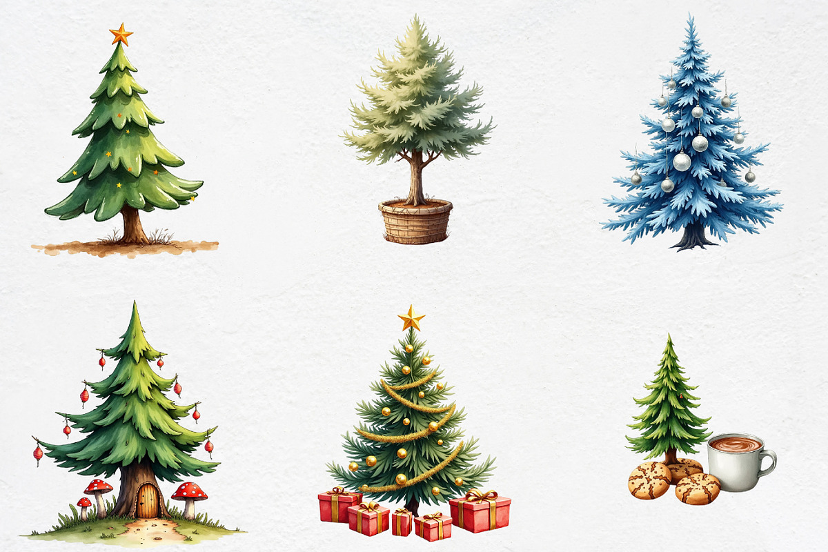 Watercolor Christmas Tree Clipart Bu, an Illustration by CrexoraLab (Photo 2 of 5)