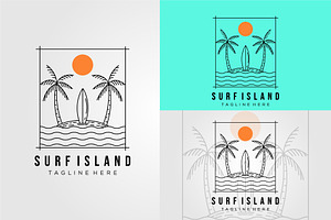 surfing island line art logo vector