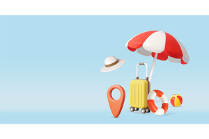 3D Summer Vacation Travel Essentials, a Transportation Illustration by ModVector