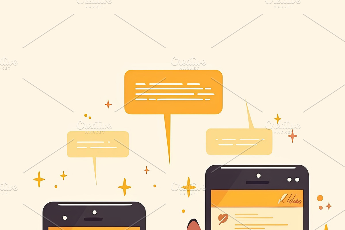 Two individuals using smartphones for communication in a cooperative context, an Illustration by AS photostudio