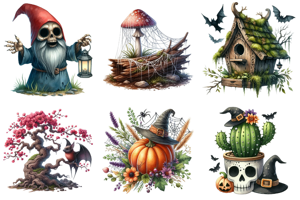 Watercolor Halloween Garden Clipart, an Illustration by SinaCreation (Photo 4 of 5)