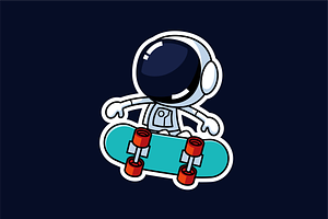 Cute Astronaut On Skateboard