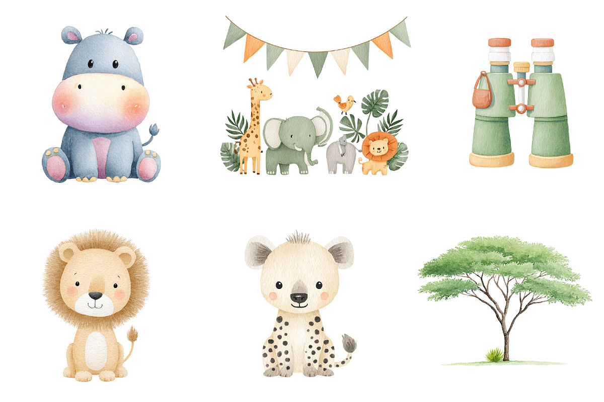 Cute Safari Animals Clipart, an Illustration by CreationArt (Photo 3 of 6)