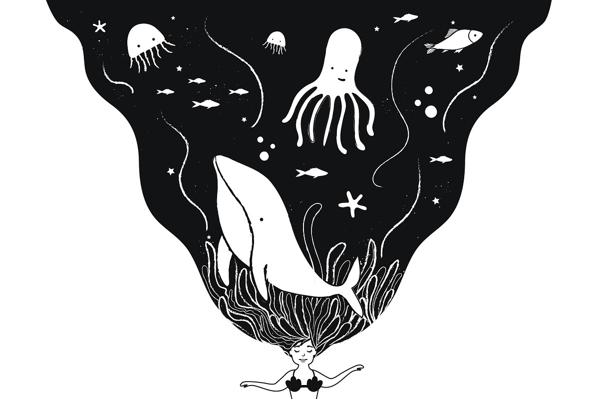 Vector mermaid 11 prints set, an Animal Illustration by JULYMILKS (Photo 1 of 7)