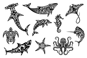 Maori tribal animal tattoo set, an Animal Illustration by Vector Tradition