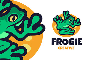 Green Frog Cartoon Logo Template